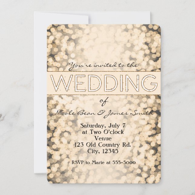 Gold Sparkling Lights Glamour WEDDING Invitations (Front)