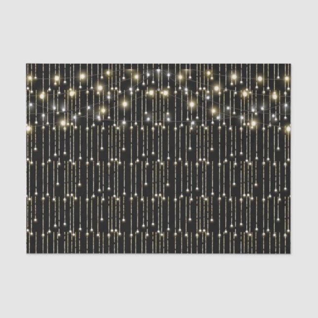 Gold Sparkling Lights On Black Tissue Paper (Front)