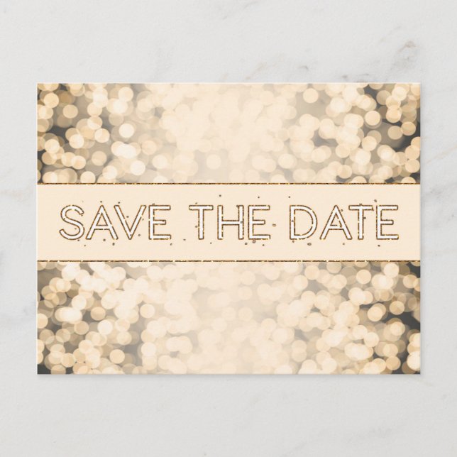 Gold Sparkling Lights SAVE THE DATE Glam Postcard (Front)