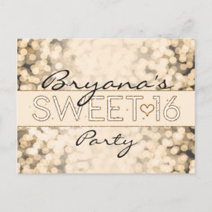Gold Sparkling Lights SWEET 16 Glam Postcard