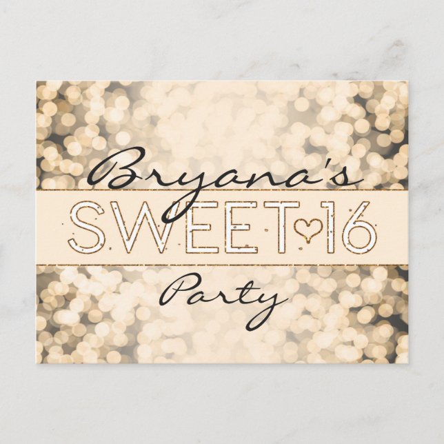 Gold Sparkling Lights SWEET 16 Glam Postcard (Front)