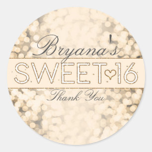 Gold Sparkling Lights Sweet 16 Party Stickers
