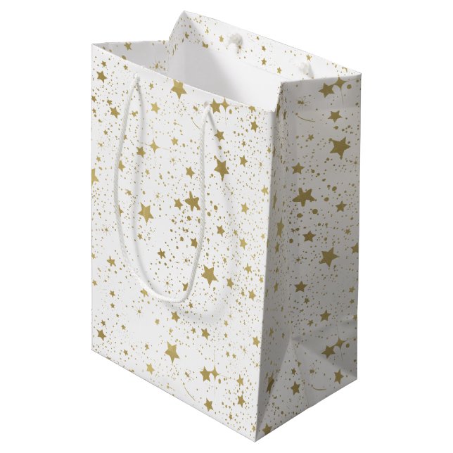 Gold Sparkling Stars Medium Gift Bag (Front Angled)