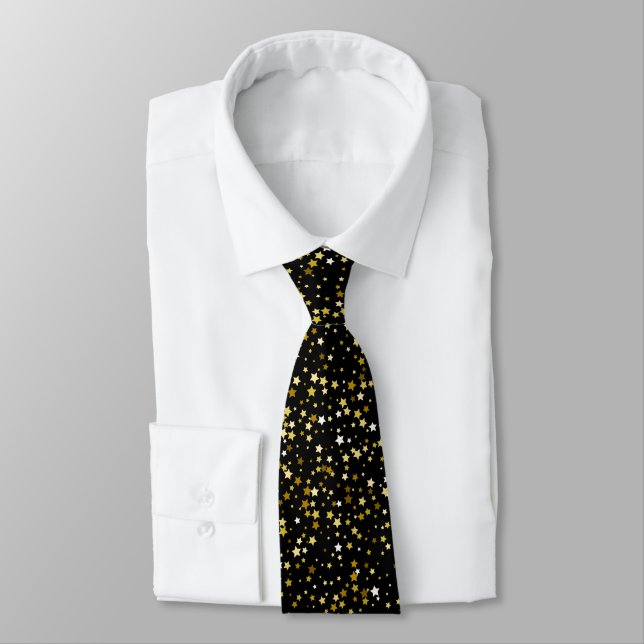 Gold sparkling stars pattern tie (Tied)