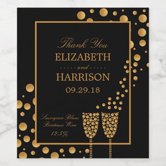Gold Sparkling Wine Bubbles Engagement Party Wine Label (Single Label)