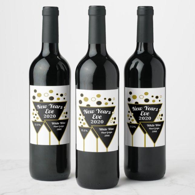 Gold Sparkling Wine, New Year's Eve Wine Label (Bottles)