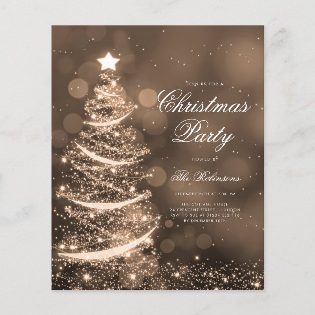 Gold Sparkling Xmas Tree Invite Program Menu (Front)