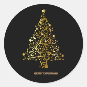 Gold Sparkly Christmas Tree Classic Round Sticker