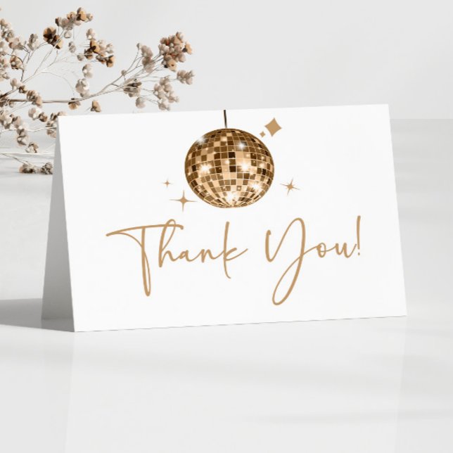 Gold Sparkly Disco Ball Birthday Party Thank You Card (Creator Uploaded)