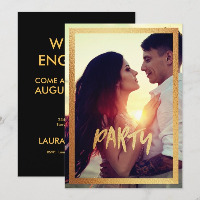 Gold Sparkly Engagement Photo Party Invitation (Front/Back)