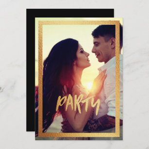 Gold Sparkly Engagement Photo Party Invitation