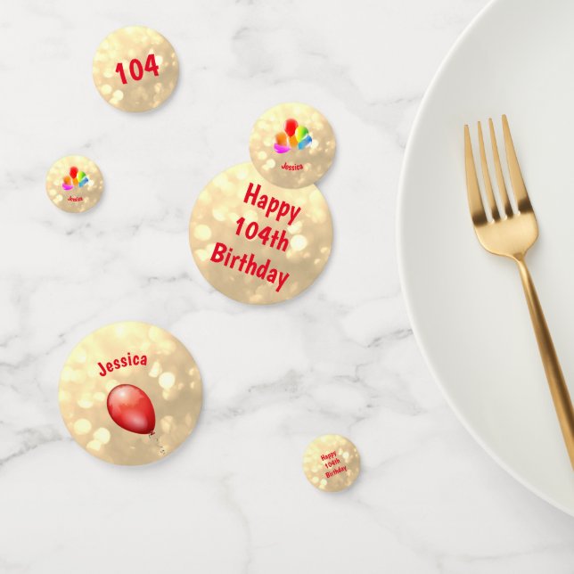 Gold sparkly Happy 104th Birthday balloon design Confetti (Group)