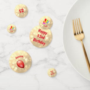 Gold sparkly Happy 52nd Birthday balloon design Confetti
