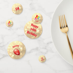 Gold sparkly Happy 54th Birthday balloon design Confetti