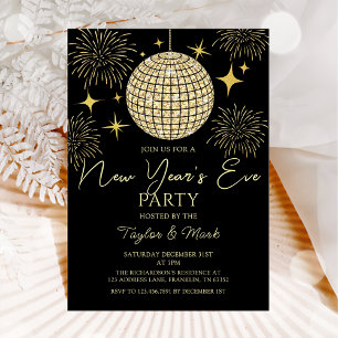 Gold Sparkly New Year's Eve Party Disco Ball Invitation