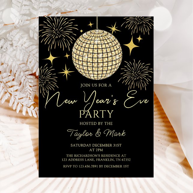 Gold Sparkly New Year's Eve Party Disco Ball Invitation (Creator Uploaded)