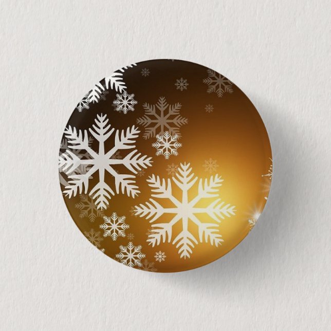 Gold Sparkly Snowflakes  3 Cm Round Badge (Front)
