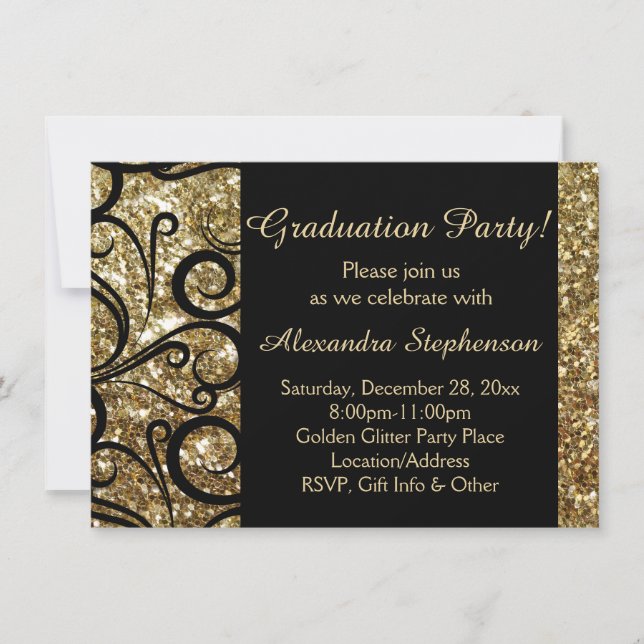 Gold Sparkly Swirl Graduation Party Invitation (Front)