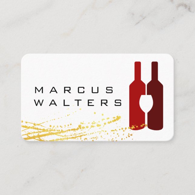 Gold Spatter | Wine Bottles and Glass Logo Business Card (Front)