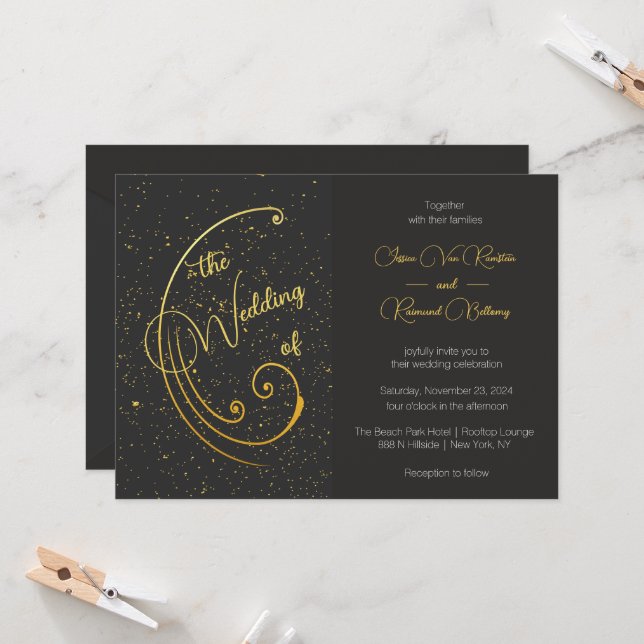 Gold Speckle Wedding Invitation (Front/Back In Situ)