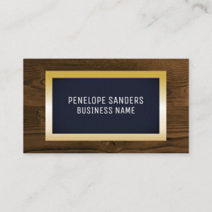 Gold Speckled   Dark Blue Gold Metal Wood Trim Business Card