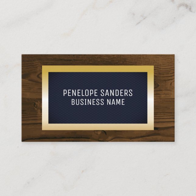 Gold Speckled | Dark Blue Gold Metal Wood Trim Business Card (Front)