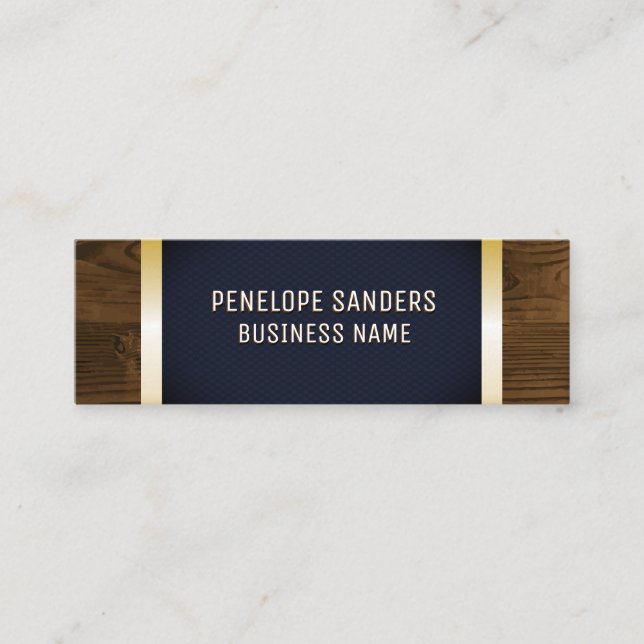 Gold Speckled | Dark Blue Gold Metal Wood Trim Mini Business Card (Front)