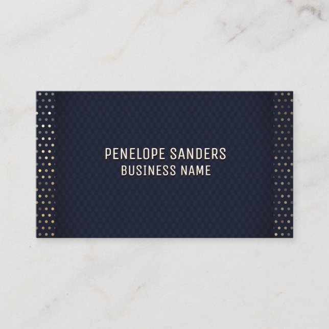 Gold Speckled Pattern | Luxury Dark Blue Business Card (Front)