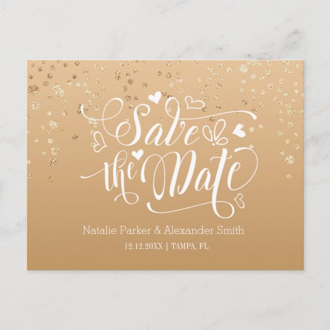 Gold Speckled | Save The Date Announcement Postcard (Front)