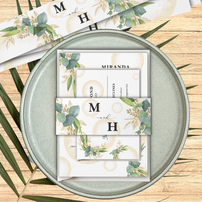 Gold Spheres and Botanical Wedding Invitation Belly Band (Creator Uploaded)