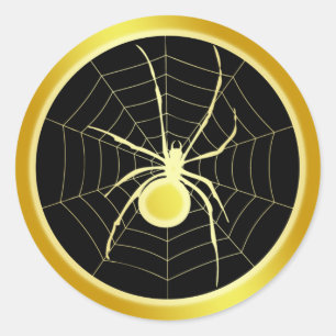 GOLD SPIDER AND WEB CLASSIC ROUND STICKER