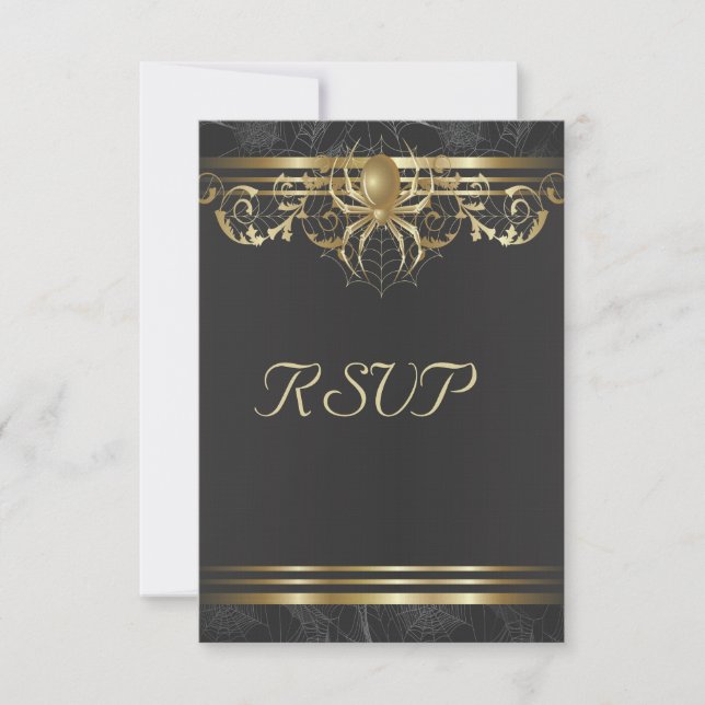 Gold Spider on Black RSVP Invitation (Front)