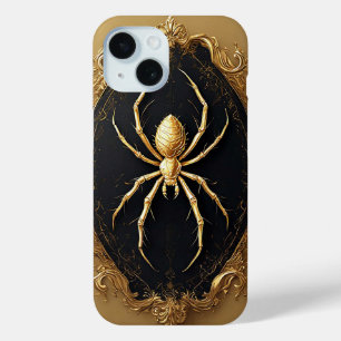 Gold Spider Statue Over Ornate Filigree Design iPhone 15 Case