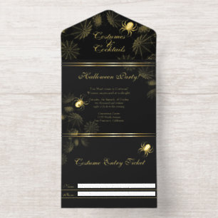 Gold Spiders Halloween Party  All In One Invitation