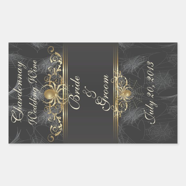 Gold Spiders Wedding Wine Label Sticker (Front)