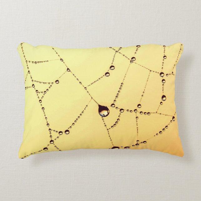 Gold spiderweb dew drop yellow gold web decorative cushion (Front)