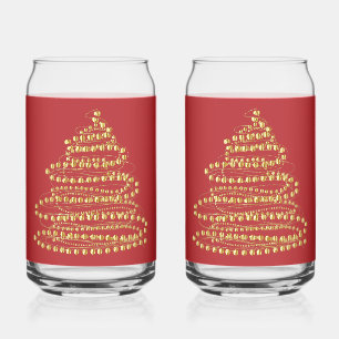 Gold Spiral Christmas Tree Can Glass Set