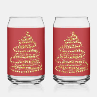 Gold Spiral Christmas Tree Can Shaped Glass Set
