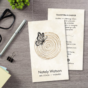 Gold Spiral Journey & Butterfly Sketch Life Coach Business Card