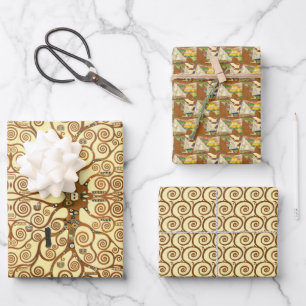 Gold Spirals Triangles Yellow Gustav Klimt Pattern Wrapping Paper Sheet