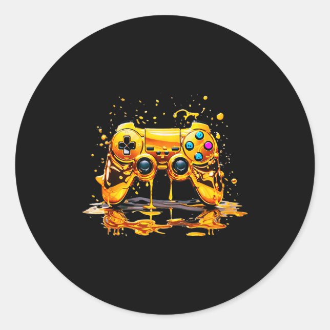 Gold Splash Video Game Controller Golden Gamer Gam Classic Round Sticker (Front)