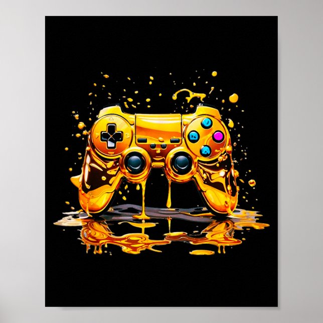 Gold Splash Video Game Controller Golden Gamer Gam Poster (Front)