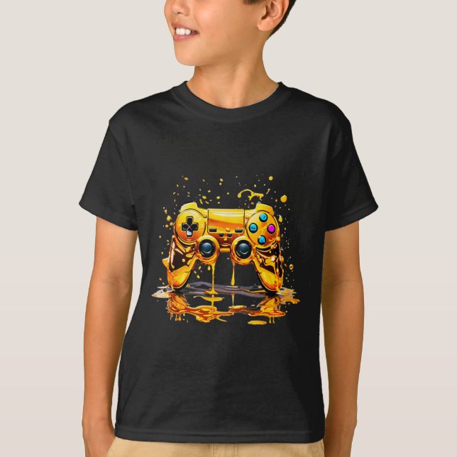 Gold Splash Video Game Controller Golden Gamer Gam T-Shirt (Front)