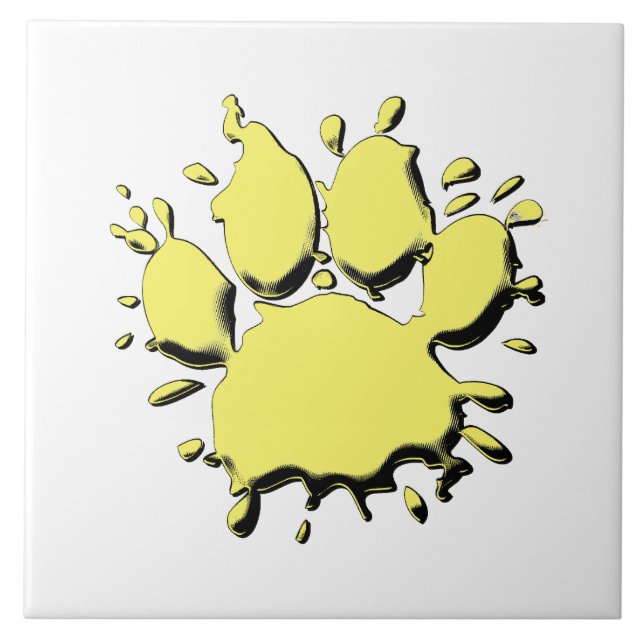 Gold Splatter Dog Paw Drawing Ceramic Tile (Front)
