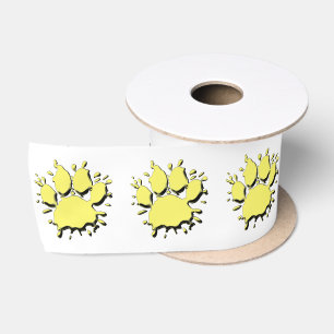 Gold Splatter Dog Paw Drawing Pattern Satin Ribbon
