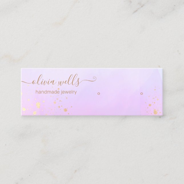 Gold Splatter  Lavender Watercolor Stud Earring  Mini Business Card (Front)