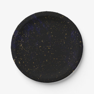 Gold Splatter Modern Chic Purple Blue Cosmic Party Paper Plate