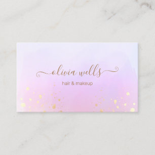 Gold Splatter Script Pink Abstract Watercolor Bus Business Card