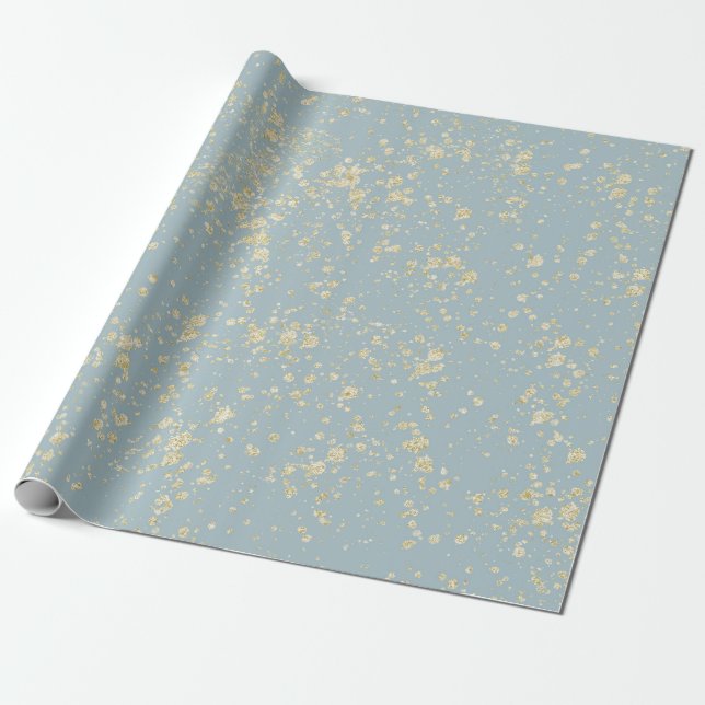 Gold Splatter Sea Foam Blue Green Grey Glam Wrapping Paper (Unrolled)
