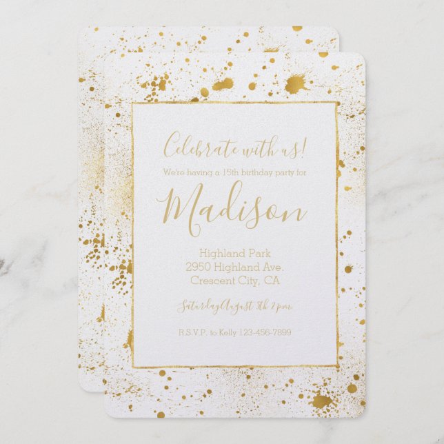Gold Splatters Invitation (Front/Back)